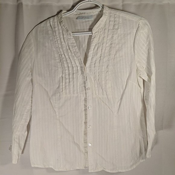 JH Collectibles Petite White Blouse Button-up Shirt V-neck 3/4 Sleeves Peasant M - Picture 1 of 12